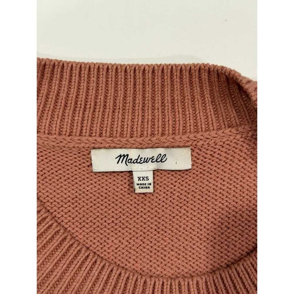 Madewell Button Side Crewneck Sweater Rose Terracotta XXS G1946 Cotton Blend